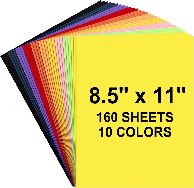 AIFLYAN 160 Sheets Colored Cardstock Paper 8.5 x 11 Color Card Stock for Printer Crafts 8.5 x 11 Assorted Colors Cardstock for Crafts Paper Sheets Colored Printing Card Papers 8.5x11, 180 GSM Card Stock - Image 1
